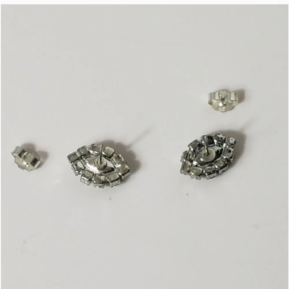 VINTAGE Gemstone & Rhinestone Marquis Pierced Earrings